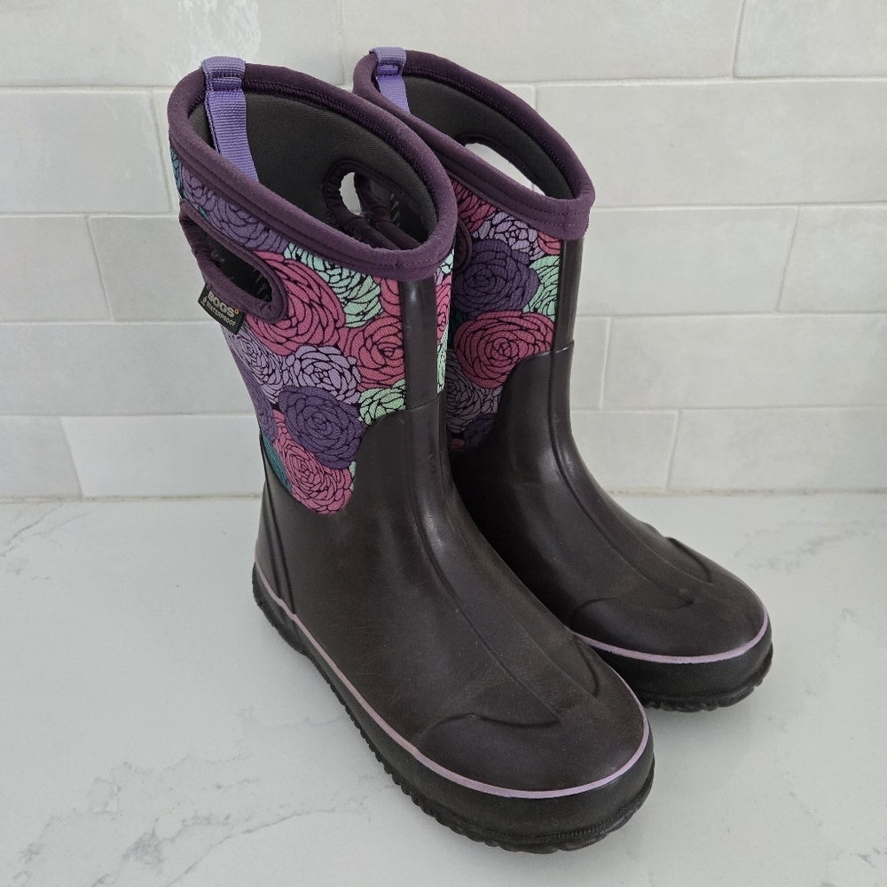 Bogs Classic High Handles Rosey Purple Floral Waterproof Insulated Snow Boots 4 - Picture 2 of 9